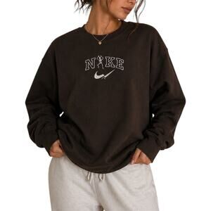 Nike Skeleton Embroidered Crewneck Dark Brown Cozy Graphic Sweatshirt Sz Small